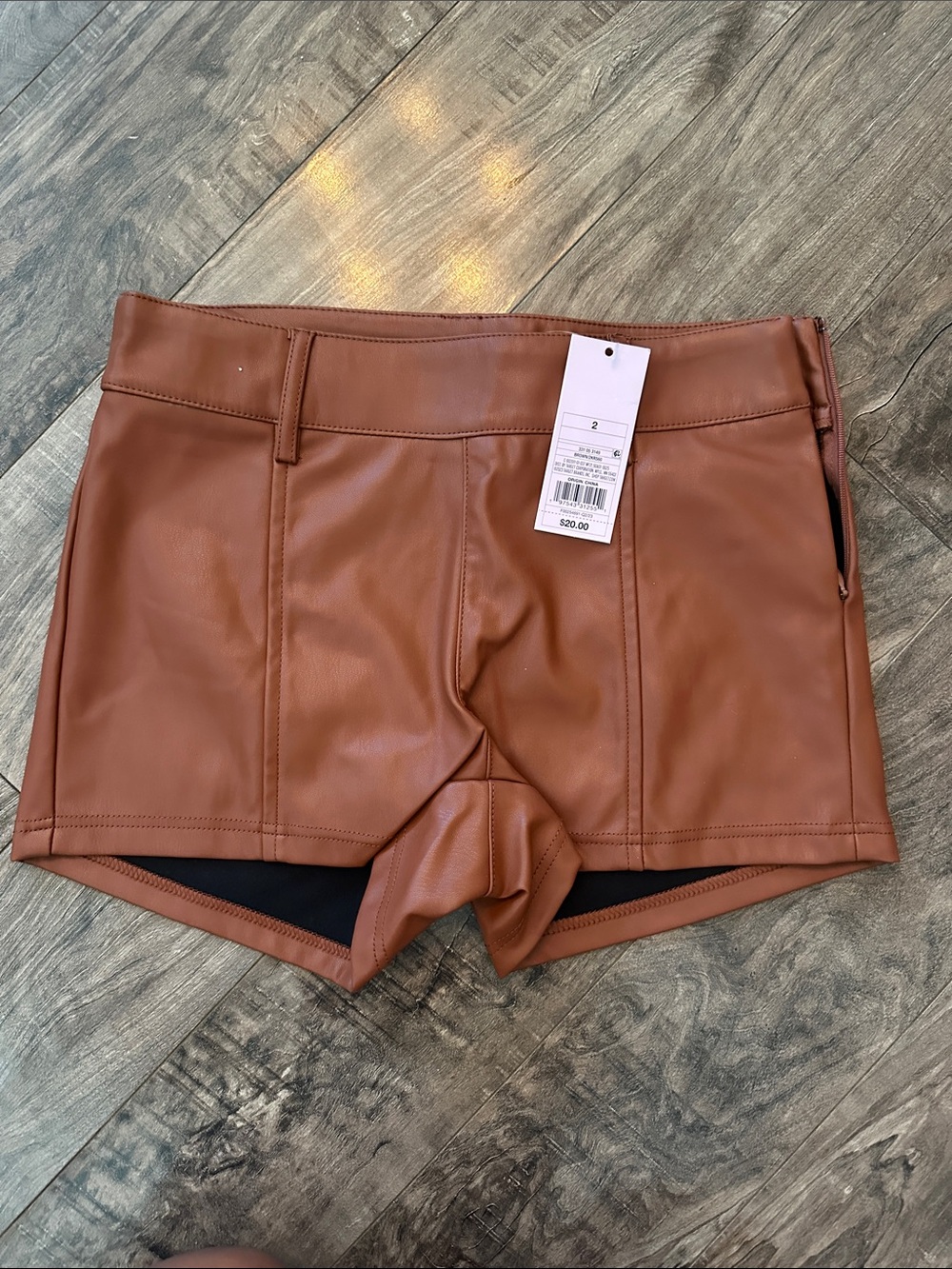 wild fable Faux Leather High-Rise Shorts in Cognac Brown